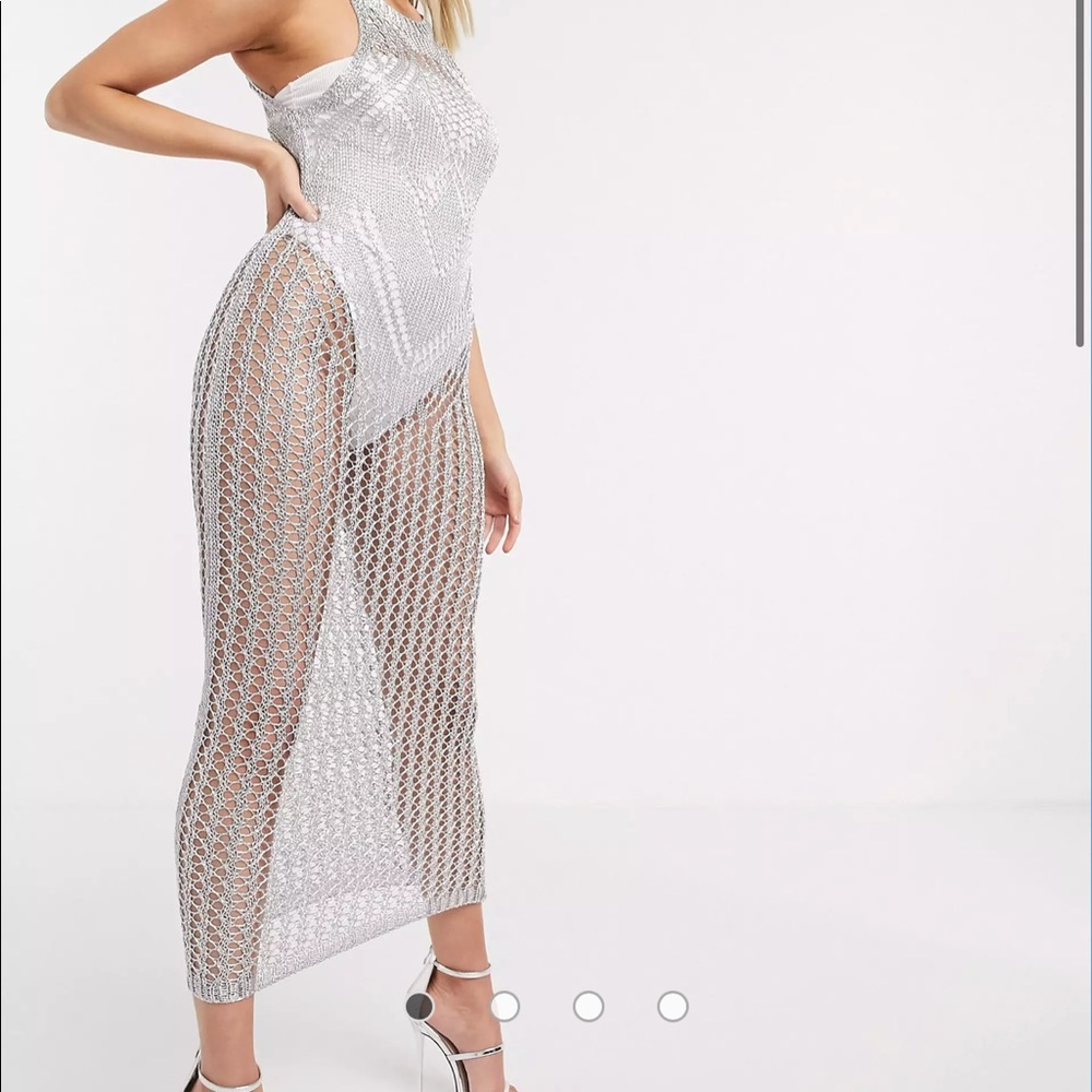 ASOS Sorelle Knitted Silver Shimmer Maxi Dress NWT